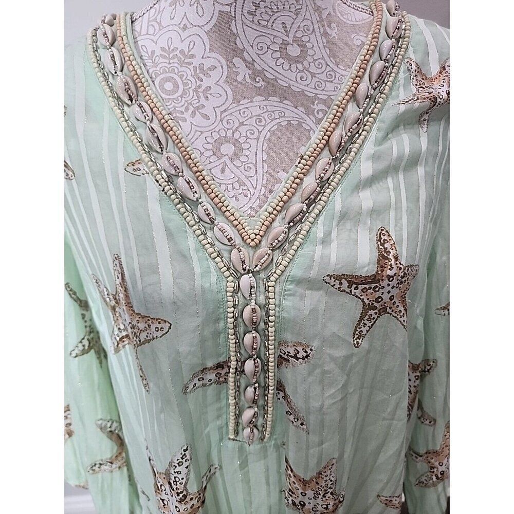 Soft Surroundings Stella Marina Tunic Top Green Beach Shell Women's Large - Picture 2 of 9